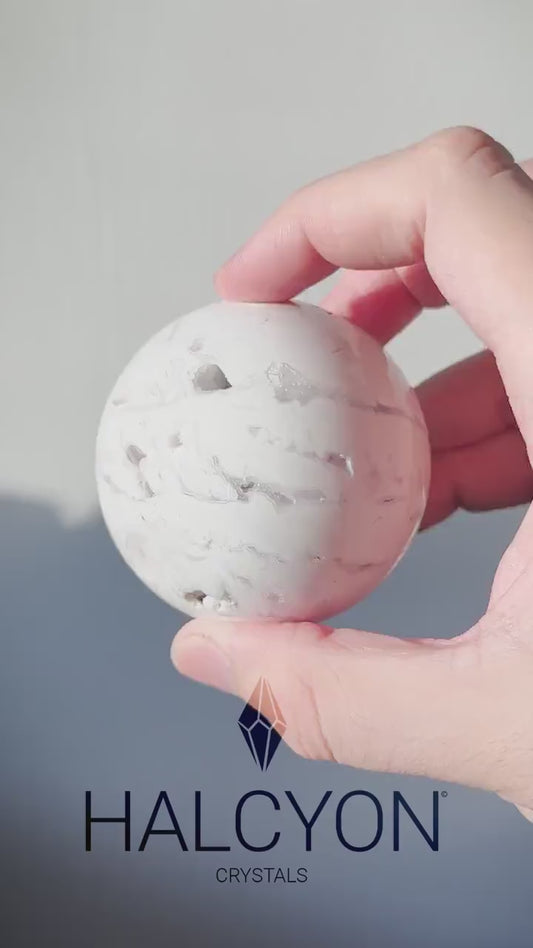 Snow White Agate Crystal Sphere | Crystal Ball | Hand Carved | Meditation & Crystal Healing