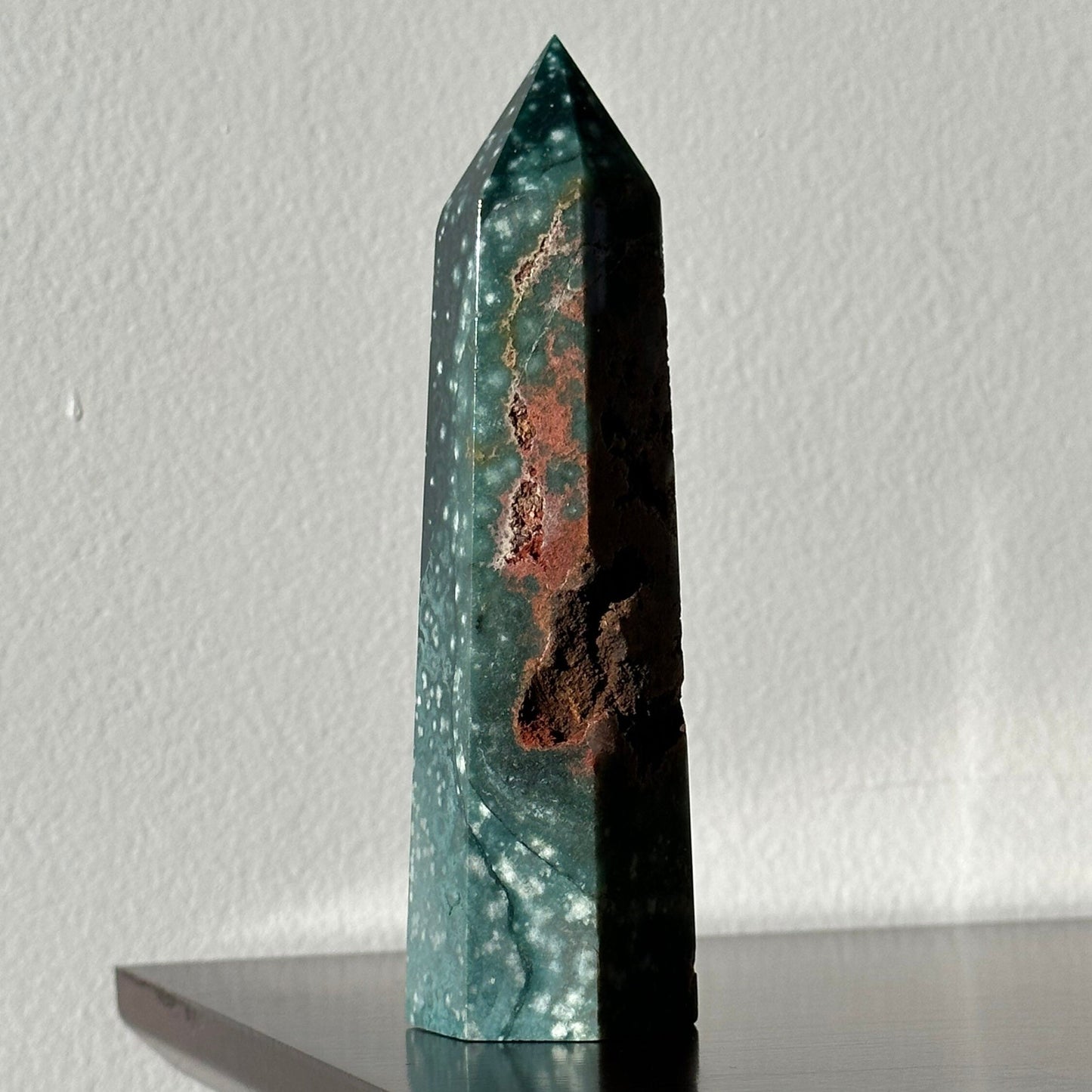 Stunning Sea (Ocean) Jasper Crystal Tower with Druzy | From Madagascar | Hand Carved | Meditation & Healing Wand