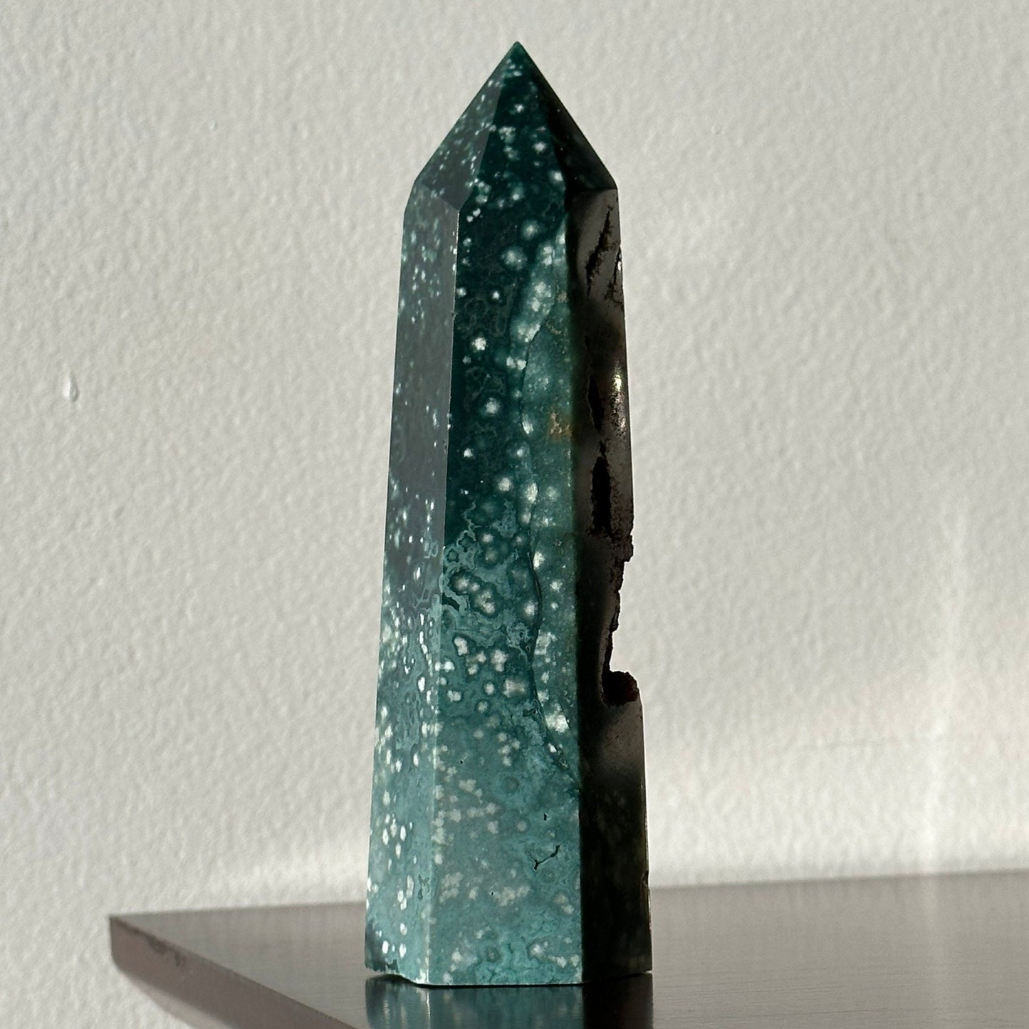 Stunning Sea (Ocean) Jasper Crystal Tower with Druzy | From Madagascar | Hand Carved | Meditation & Healing Wand