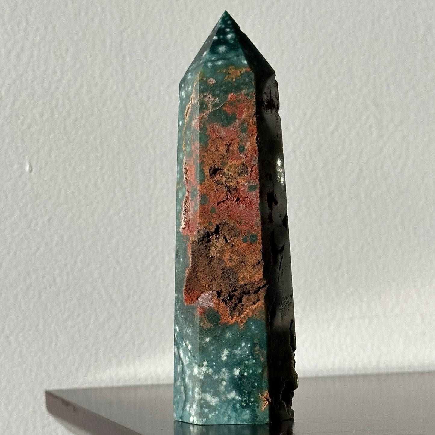 Stunning Sea (Ocean) Jasper Crystal Tower with Druzy | From Madagascar | Hand Carved | Meditation & Healing Wand