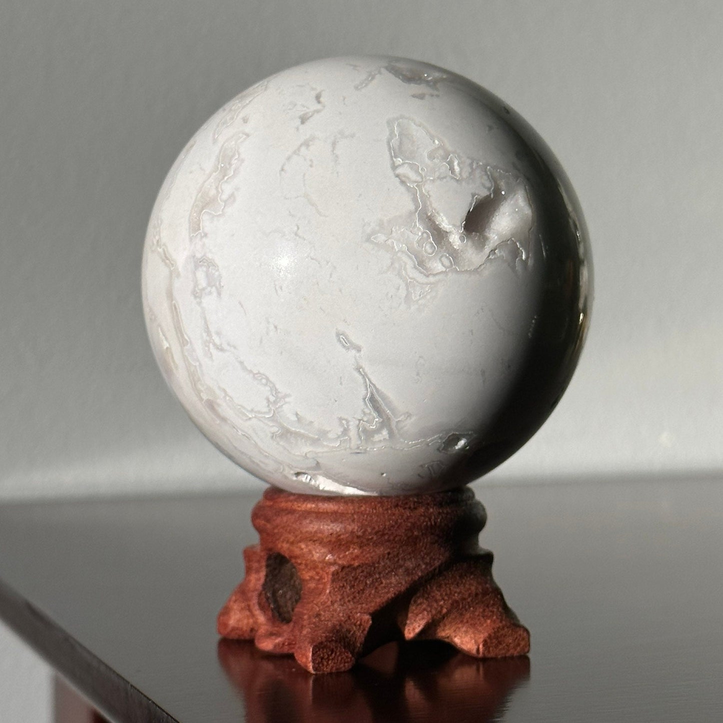 Snow White Agate Crystal Sphere | Crystal Ball | Hand Carved | Meditation & Crystal Healing