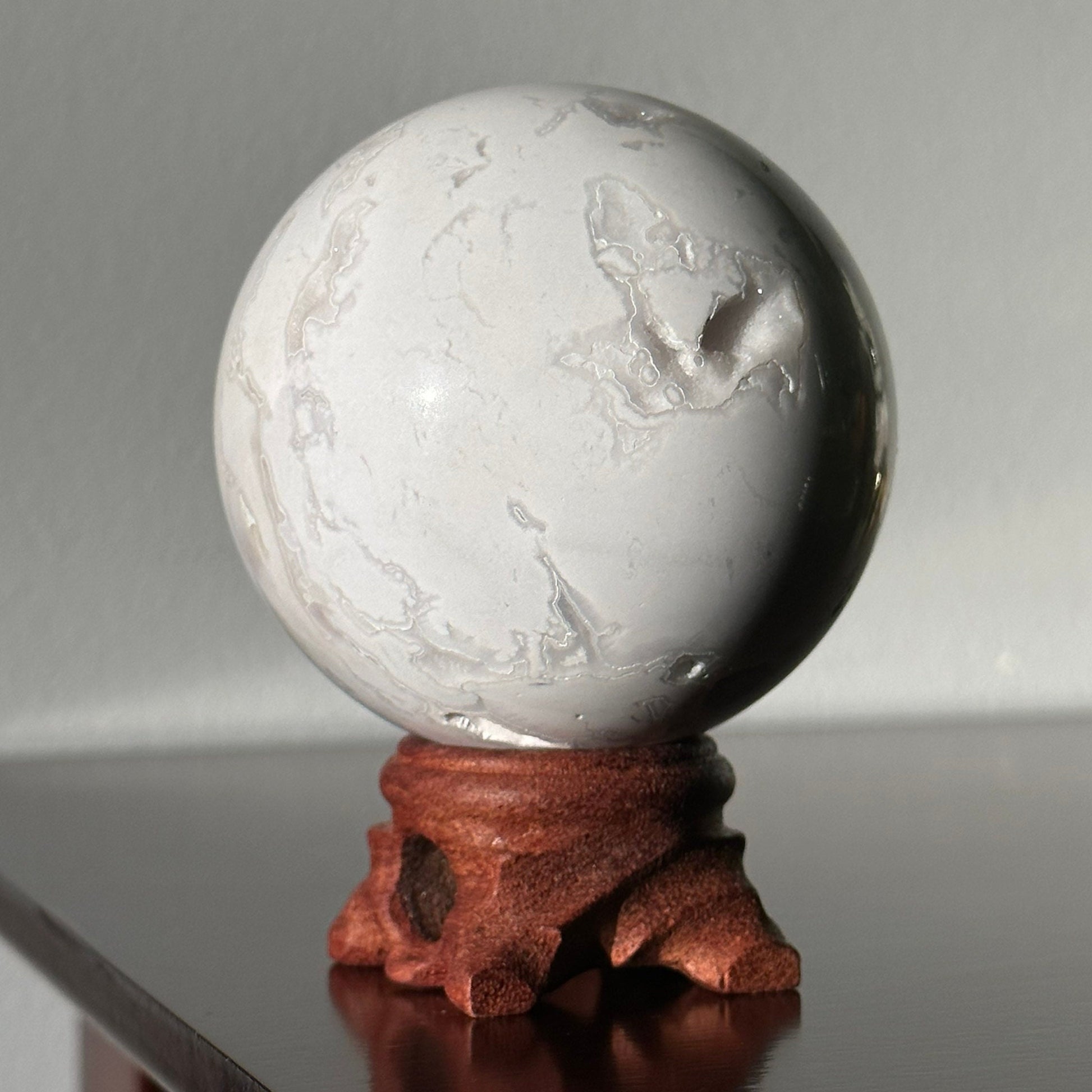 Snow White Agate Crystal Sphere | Crystal Ball | Hand Carved | Meditation & Crystal Healing