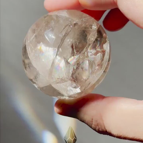 Clear Crackle Quartz Sphere with Strong Rainbows | Crystal Ball | Meditation & Crystal Healing