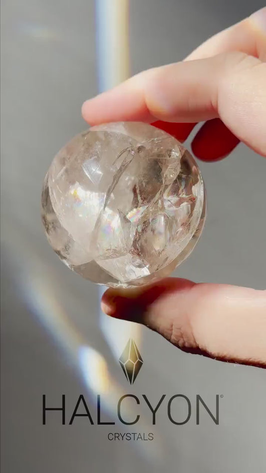 Clear Crackle Quartz Sphere with Strong Rainbows | Crystal Ball | Meditation & Crystal Healing