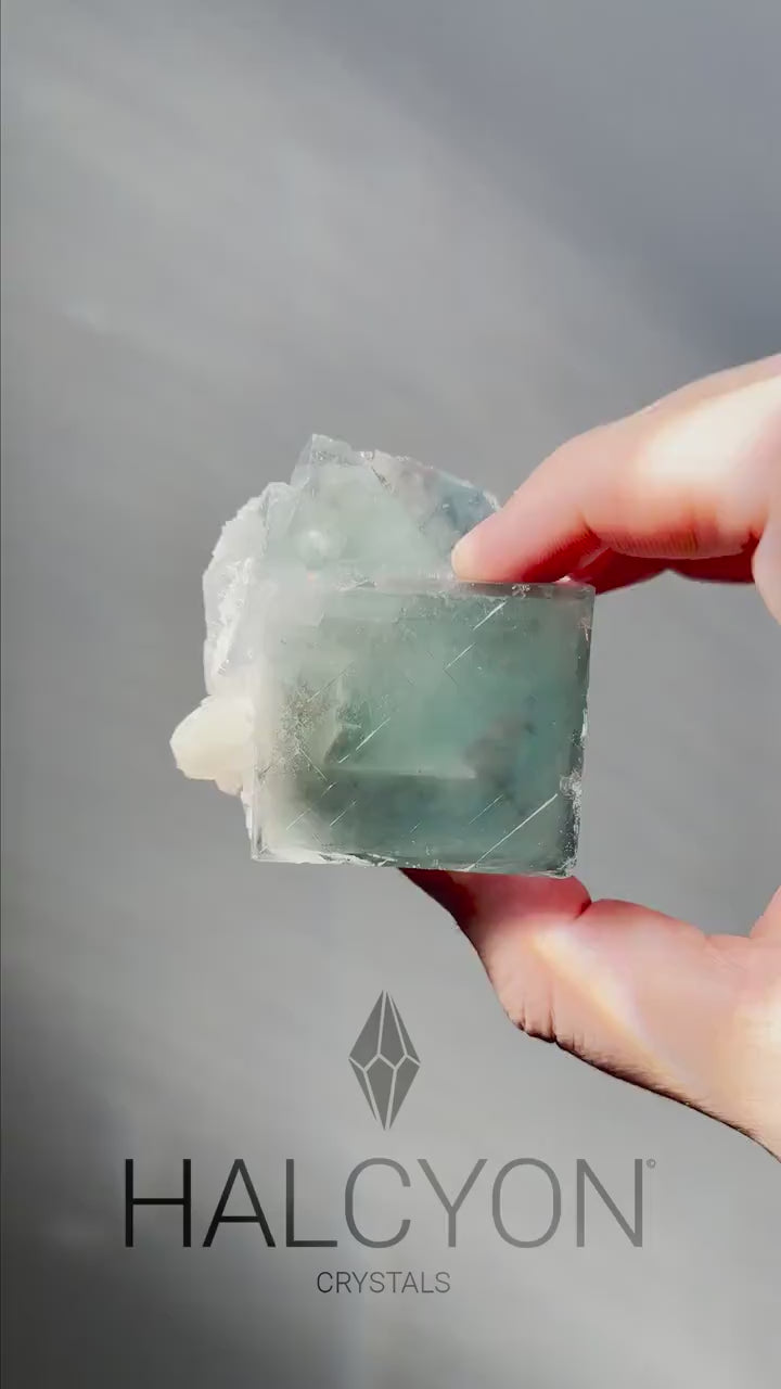 Beautiful Green Cubic Fluorite Specimen | Calcite Inclusion |  Fully Natural | Meditation & Crystal Healing