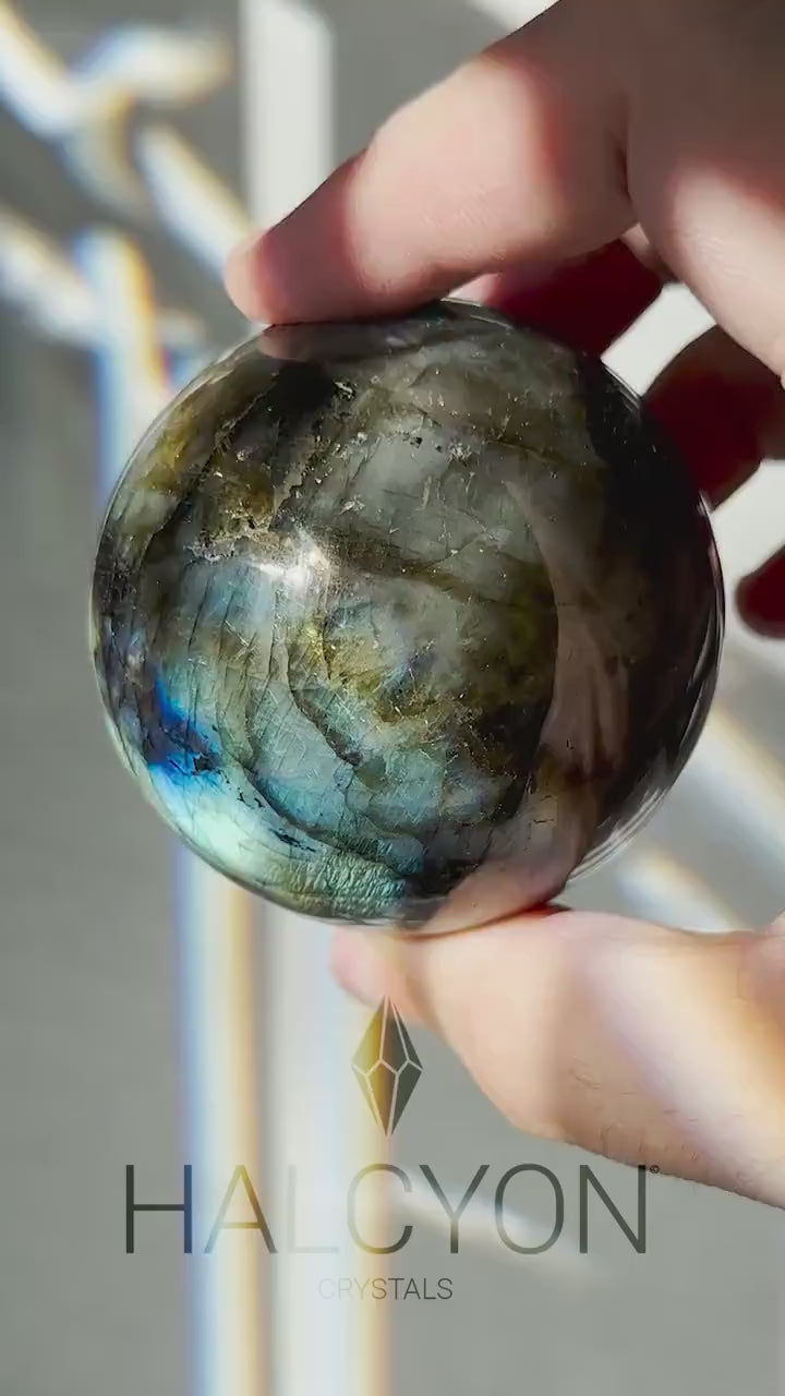 Labradorite Crystal Sphere | Natural Lab | Super Flashy Crystal Ball | Hand Carved | Meditation & Crystal Healing