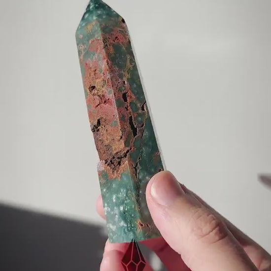 Stunning Sea (Ocean) Jasper Crystal Tower with Druzy | From Madagascar  | Hand Carved | Meditation & Healing Wand