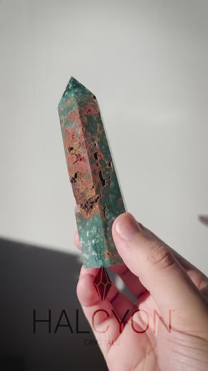 Stunning Sea (Ocean) Jasper Crystal Tower with Druzy | From Madagascar  | Hand Carved | Meditation & Healing Wand