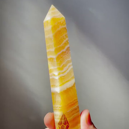 Tall Orange Calcite Crystal Tower | White Banding | Crystal Point | Crystal Healing & Meditation Wand