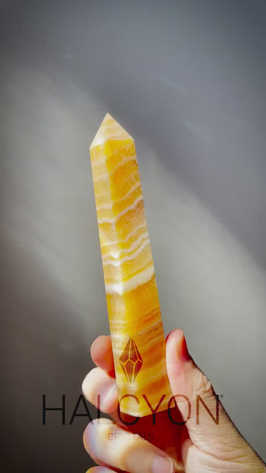 Tall Orange Calcite Crystal Tower | White Banding | Crystal Point | Crystal Healing & Meditation Wand