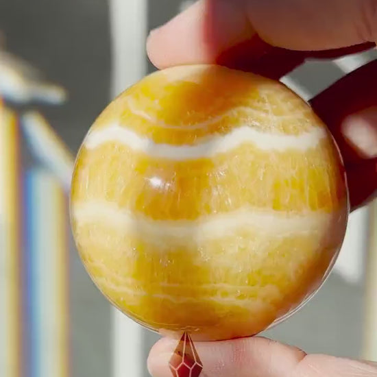 Orange Calcite Sphere | Lovely White Banding | Crystal Ball | Meditation & Crystal Healing