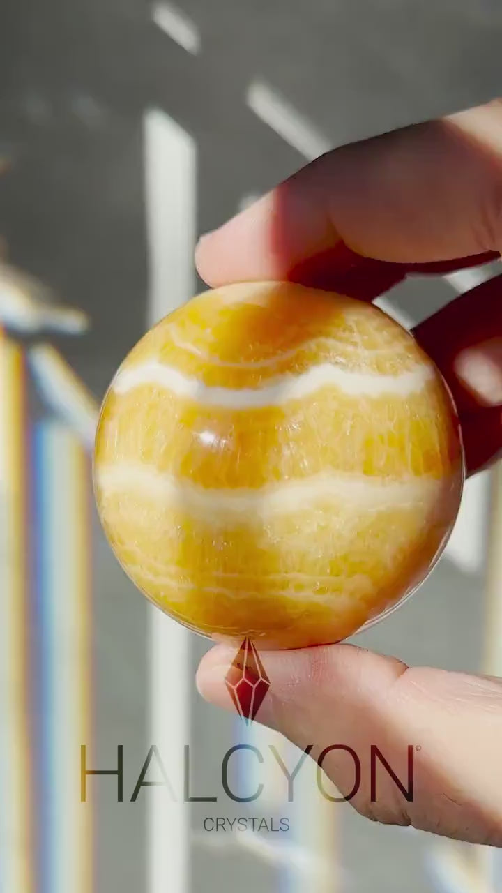 Orange Calcite Sphere | Lovely White Banding | Crystal Ball | Meditation & Crystal Healing