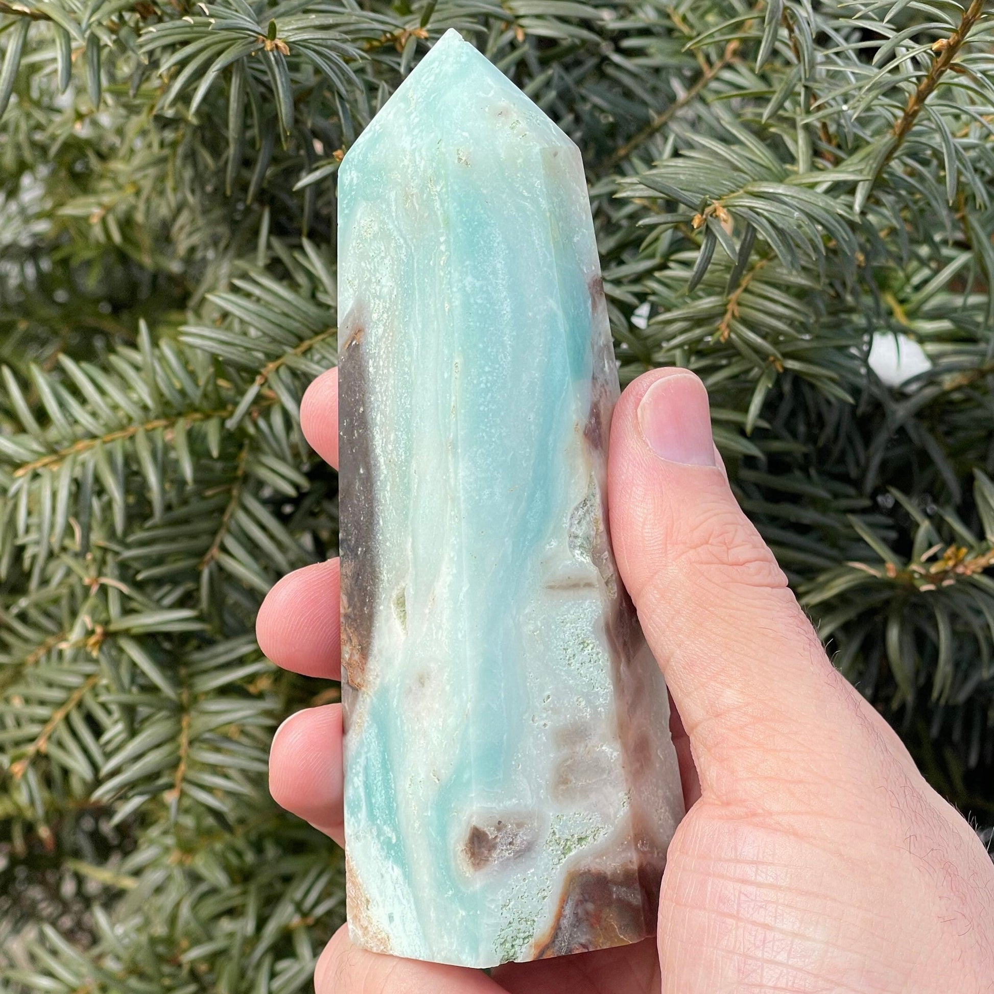 Large Sky Blue Quartz Tower with Druzy & Pyrite Inclusion