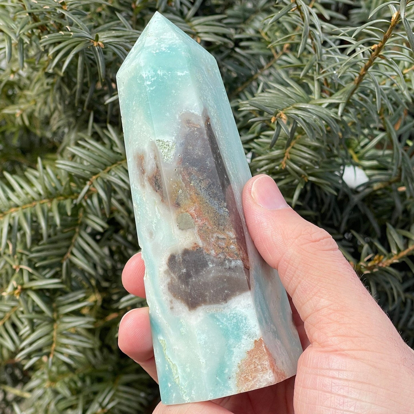 Large Sky Blue Quartz Tower with Druzy & Pyrite Inclusion