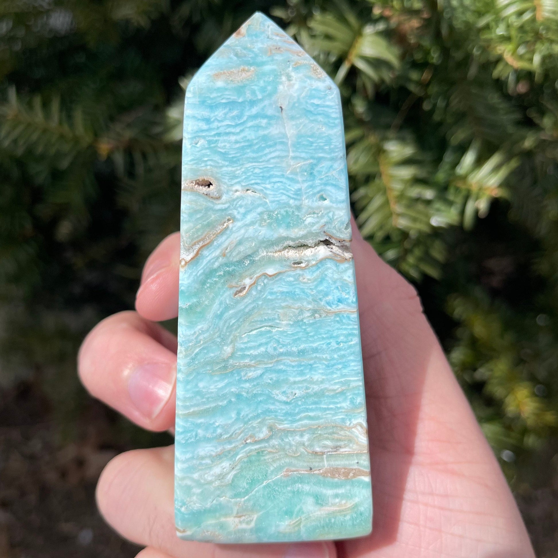 Gorgeous Blue Aragonite Tower with Druzy | From Pakistan | Healing Wand | Rare