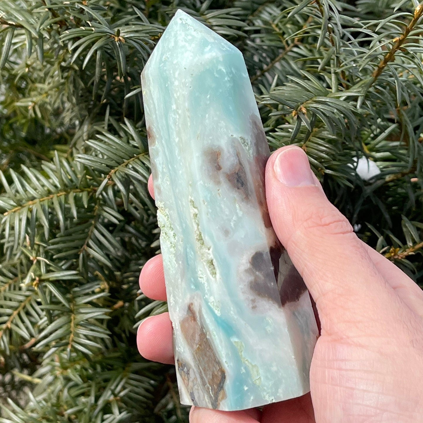 Large Sky Blue Quartz Tower with Druzy & Pyrite Inclusion