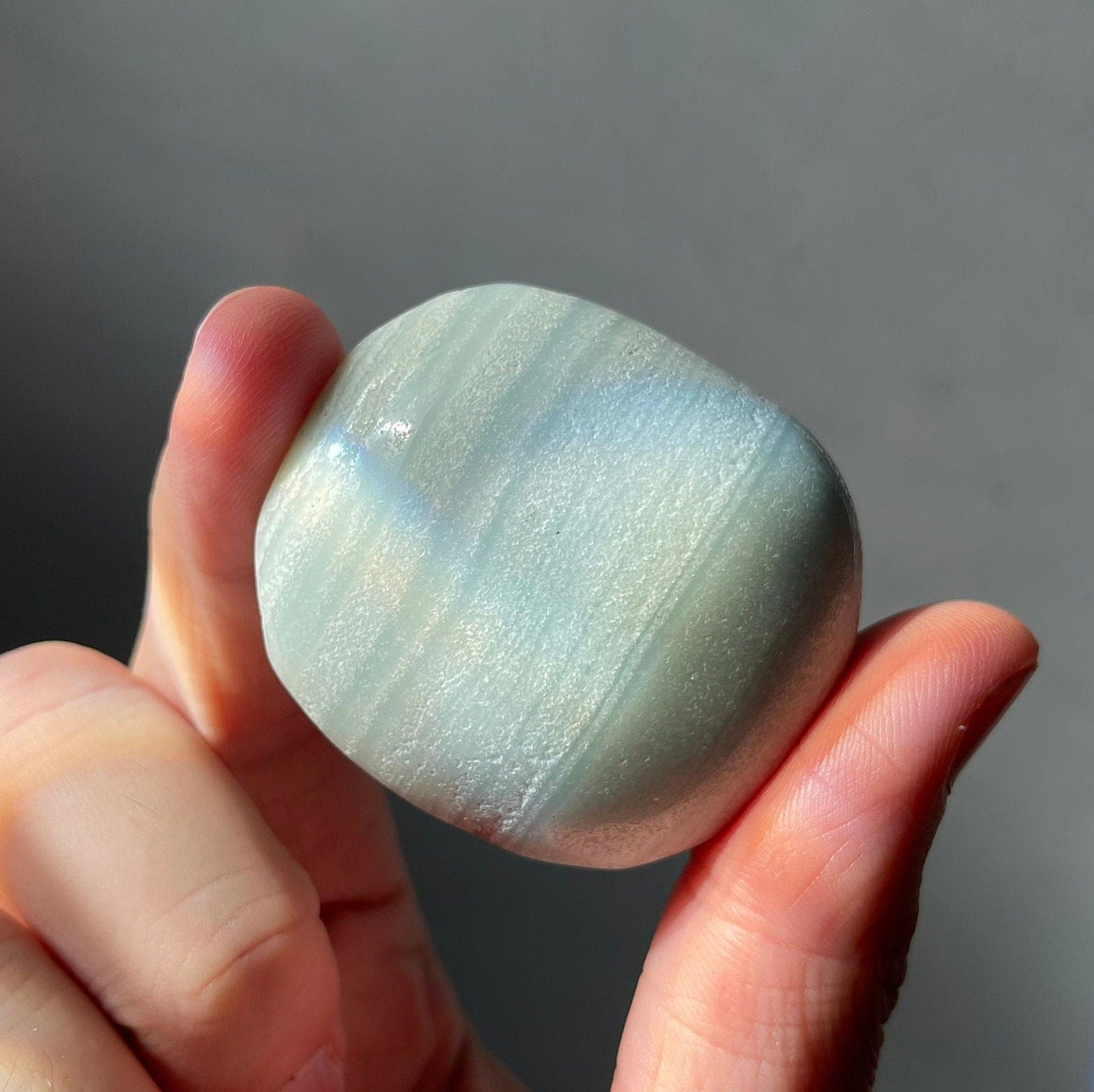 Blue Aragonite Palm Stone | Hand Carved | Meditation & Home Décor