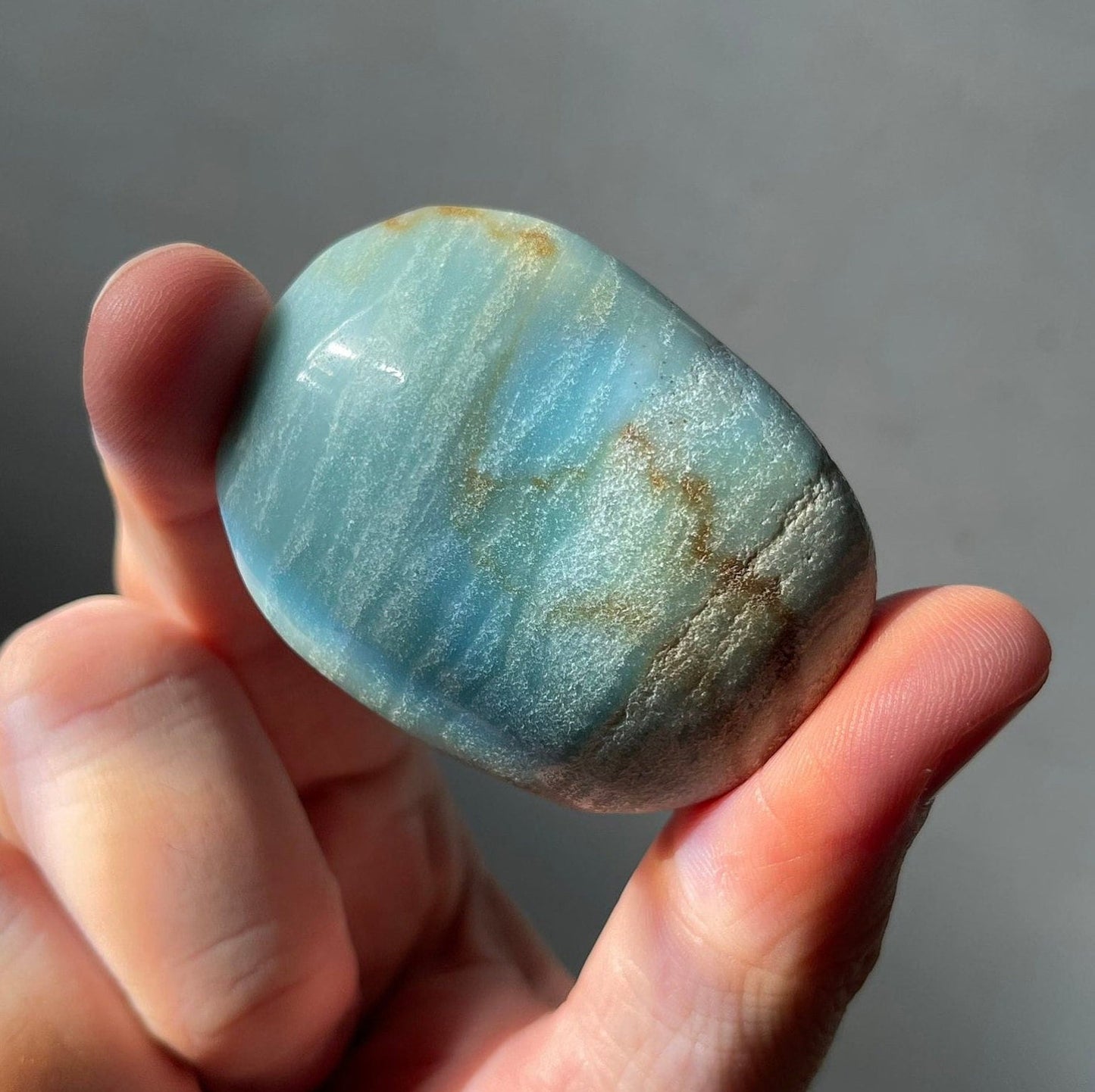 Blue Aragonite Palm Stone | Hand Carved | Meditation & Home Décor