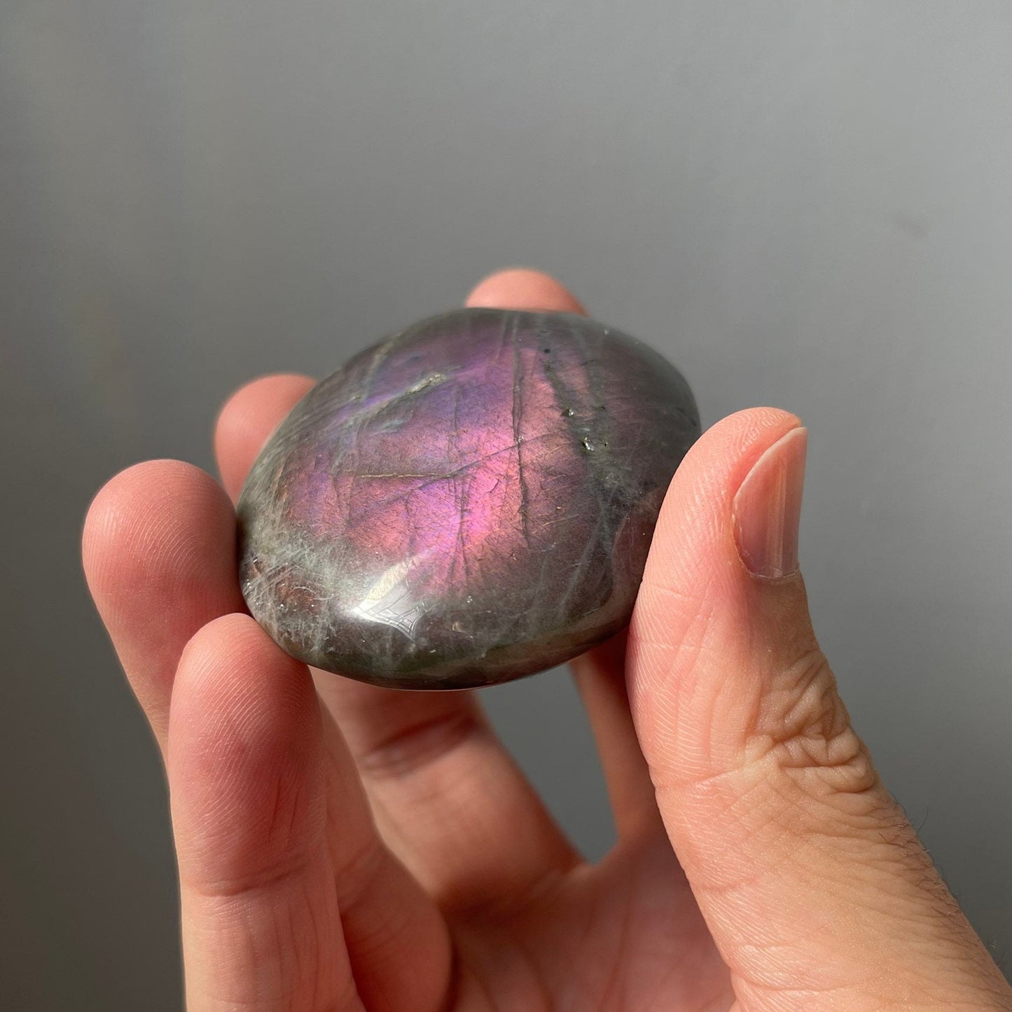 High Quality Labradorite Palm Stone | Pink & Purple Flash | Sunset | Hand Carved