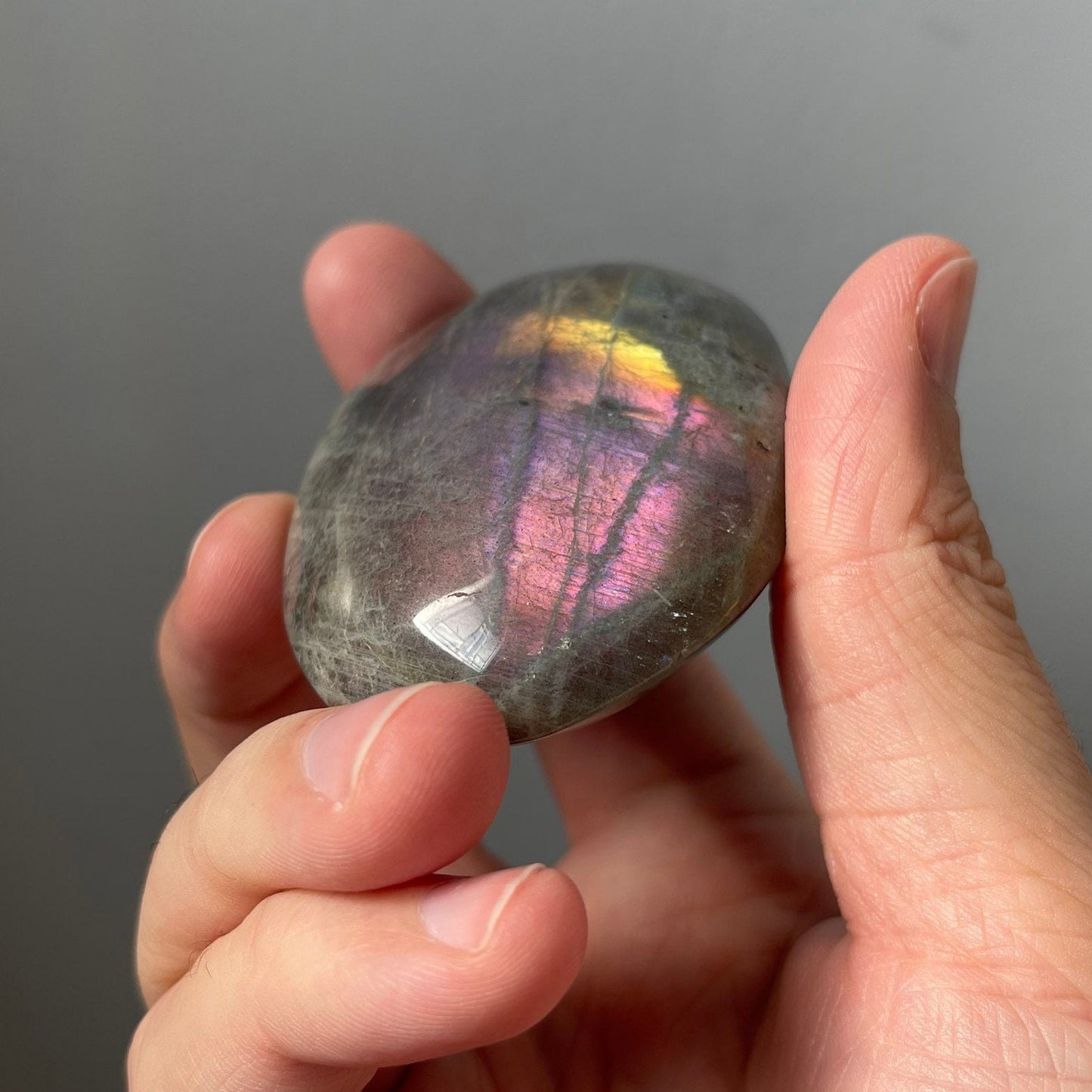 High Quality Labradorite Palm Stone | Pink & Purple Flash | Sunset | Hand Carved