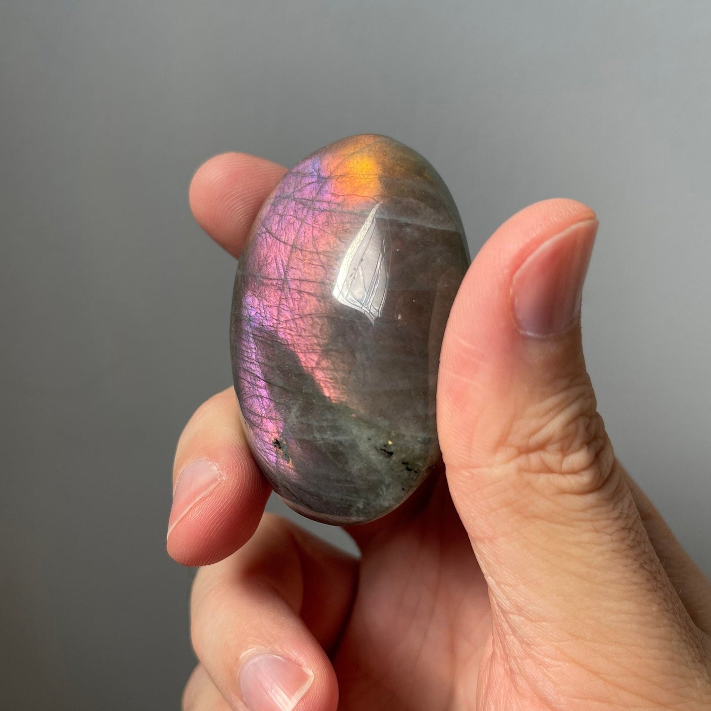 High Quality Labradorite Palm Stone | Purple & Pink Flash | Sunset | Hand Carved