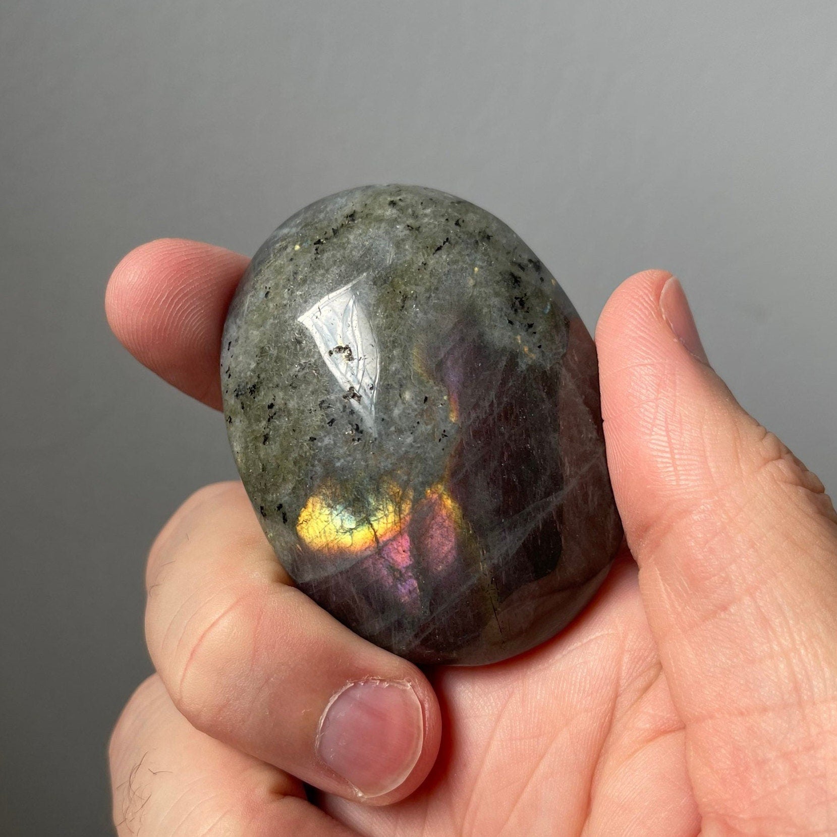 High Quality Labradorite Palm Stone | Purple & Pink Flash | Sunset | Hand Carved