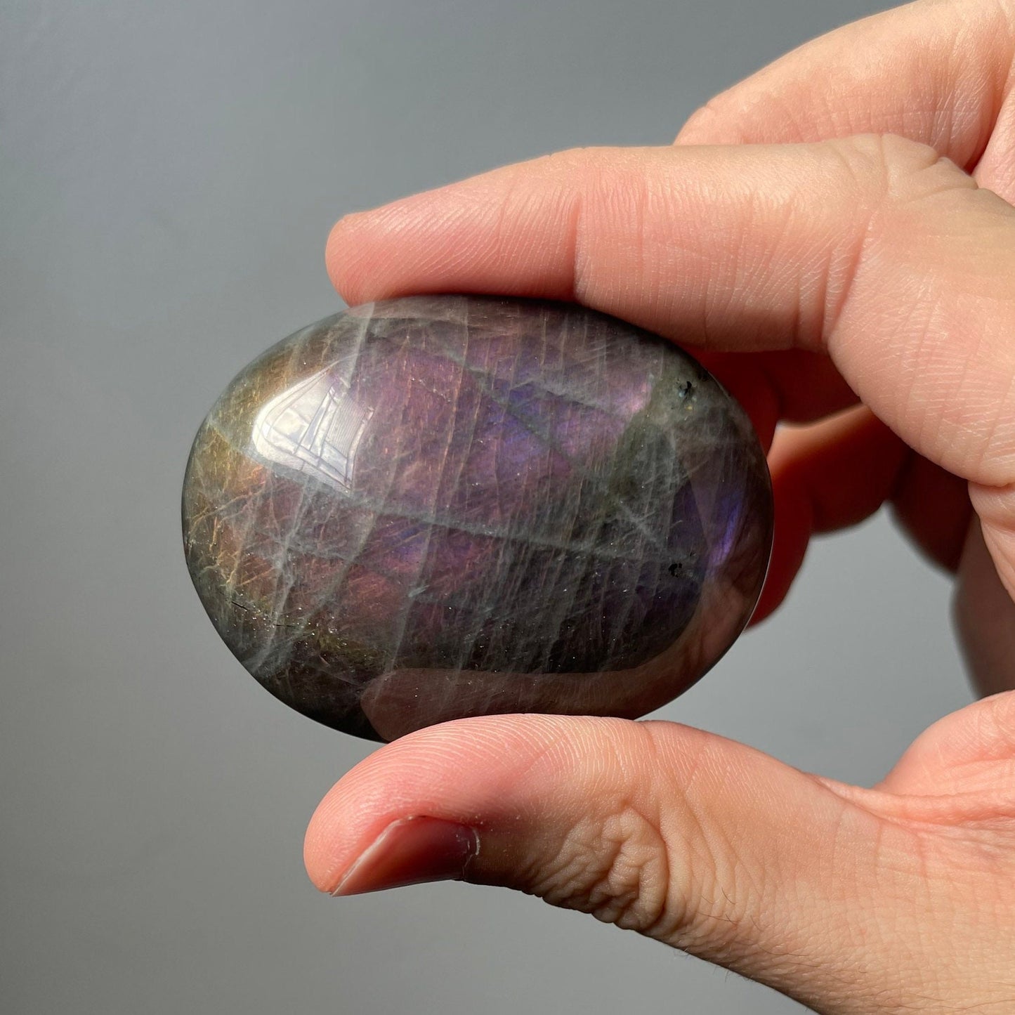 High Quality Labradorite Palm Stone | Purple & Pink Flash | Sunset | Hand Carved