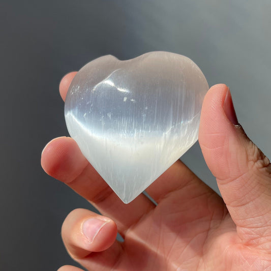 Beautiful Satin Spar (Selenite) Heart | Hand Carved | Very Shiny | Purifying