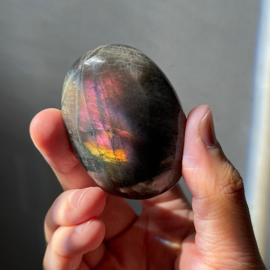 High Quality Labradorite Palm Stone | Pink & Purple Flash | Sunset | Hand Carved