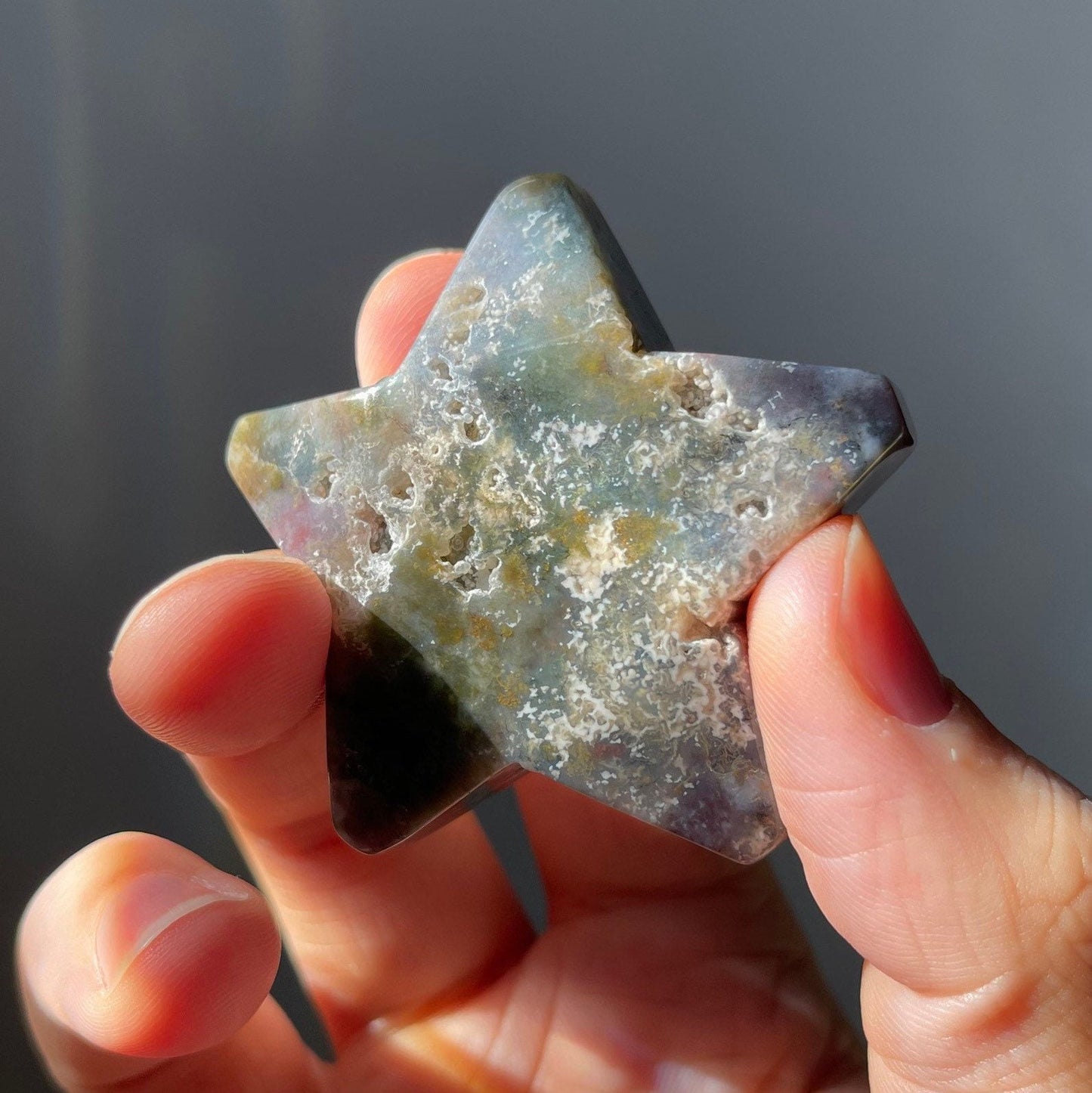 Sea Jasper Star with Druzy | Hand Carved | Crystal Healing