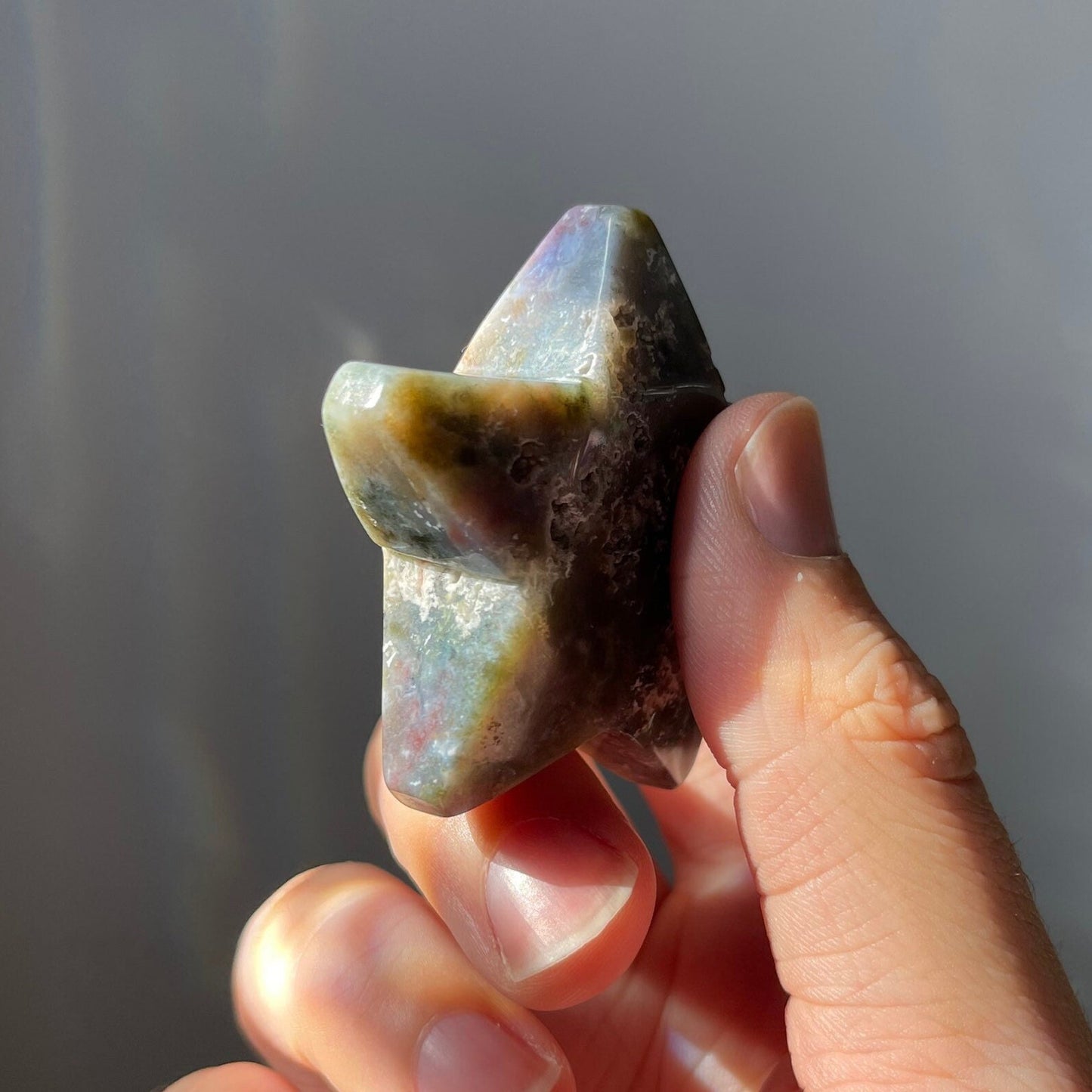 Sea Jasper Star with Druzy | Hand Carved | Crystal Healing