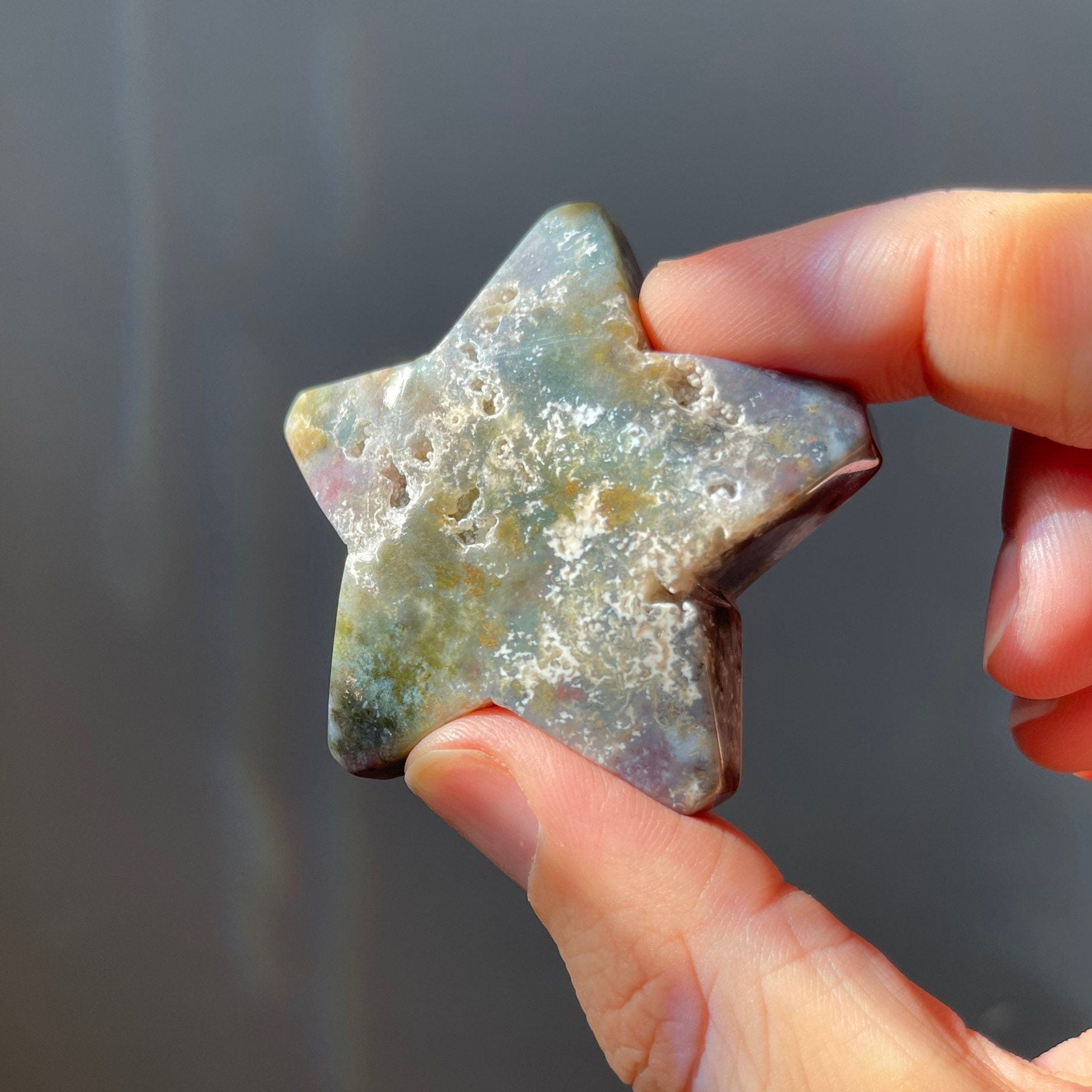 Sea Jasper Star with Druzy | Hand Carved | Crystal Healing