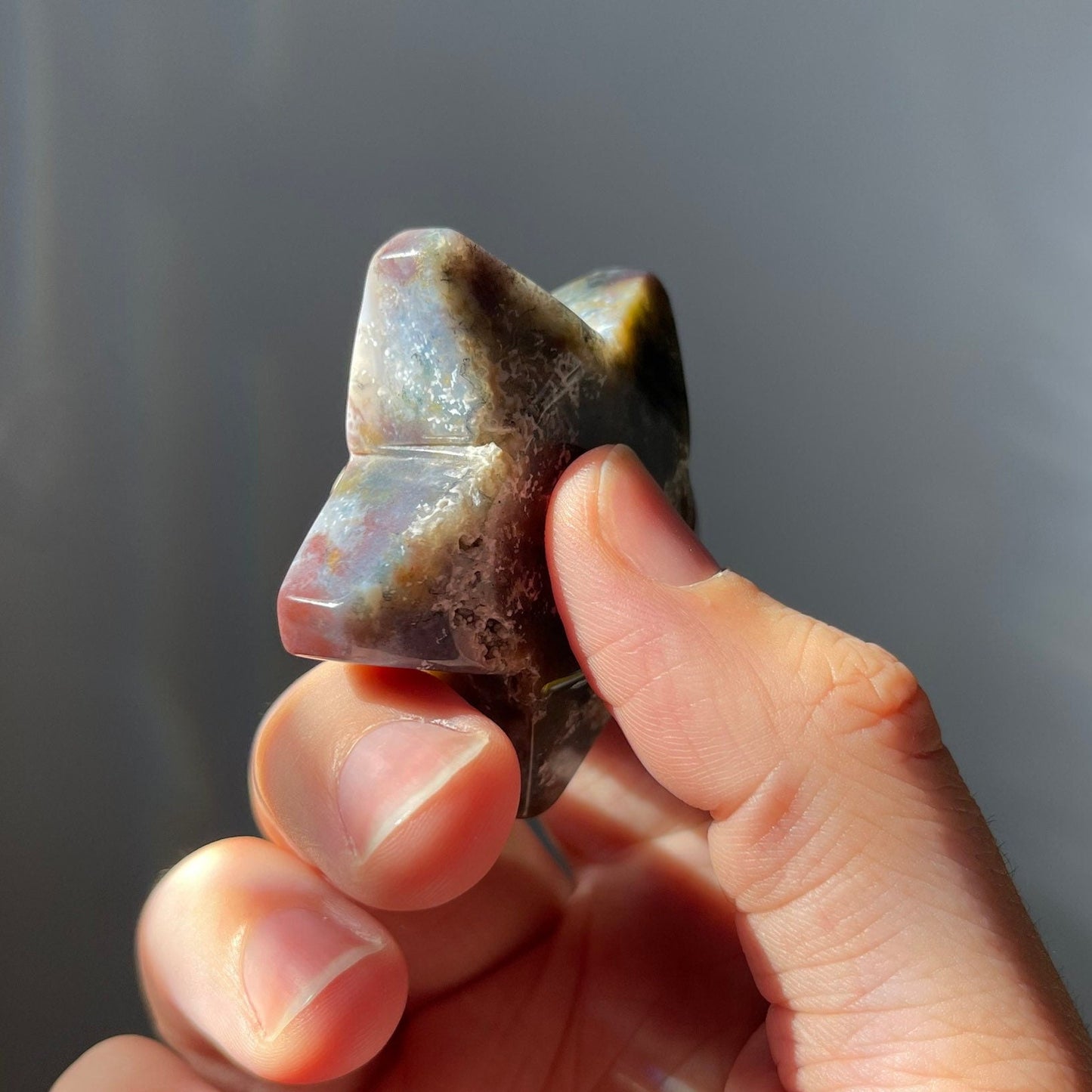 Sea Jasper Star with Druzy | Hand Carved | Crystal Healing