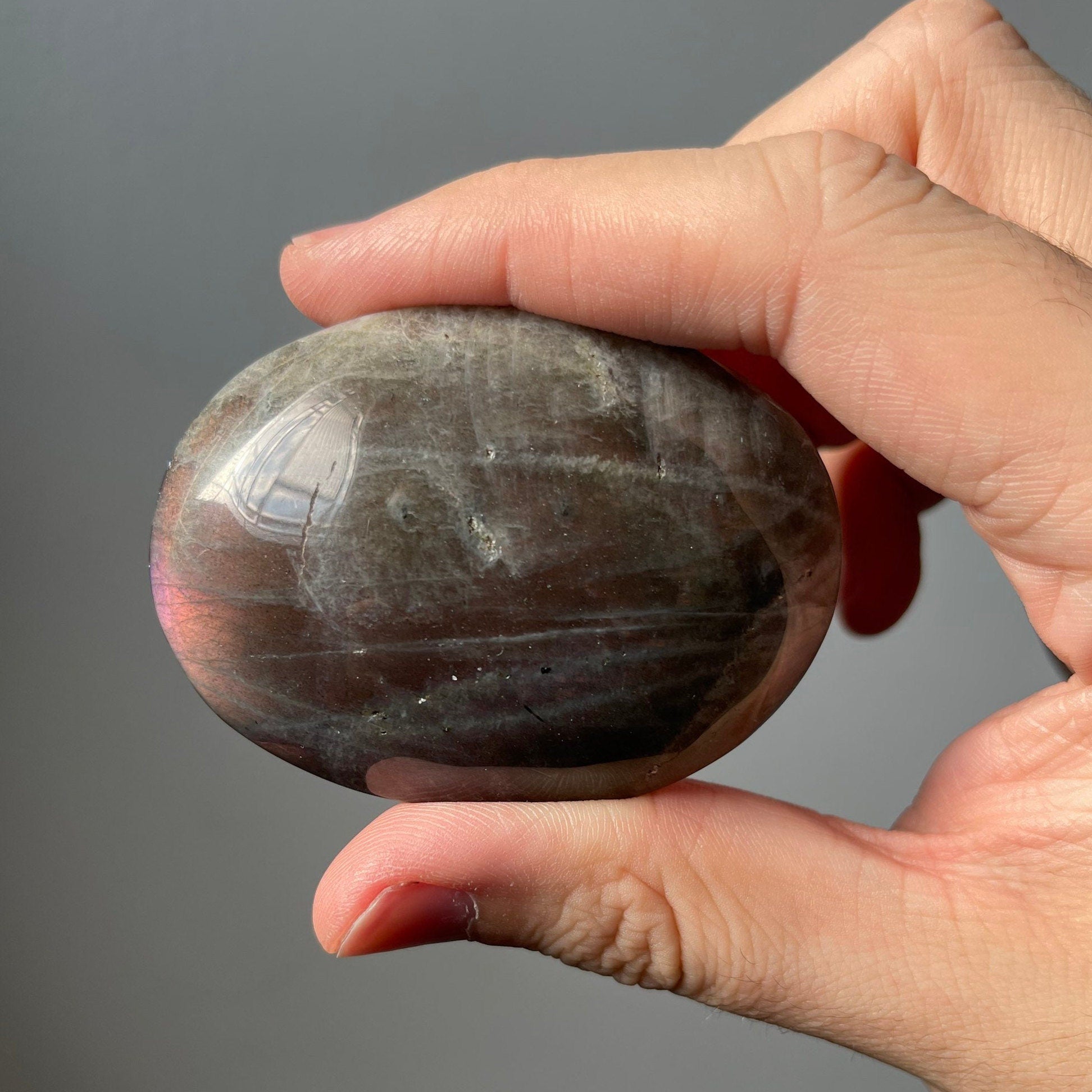 High Quality Labradorite Palm Stone | Pink & Purple Flash | Sunset | Hand Carved