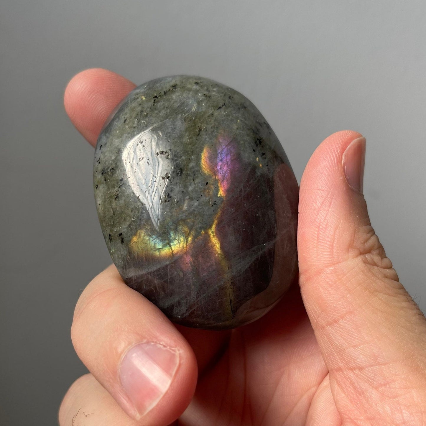 High Quality Labradorite Palm Stone | Purple & Pink Flash | Sunset | Hand Carved