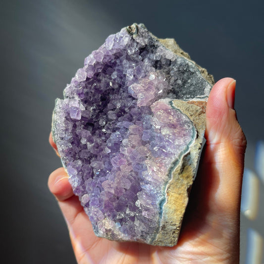 Beautiful Amethyst Standing Cluster with Black Amethyst | Cut Base