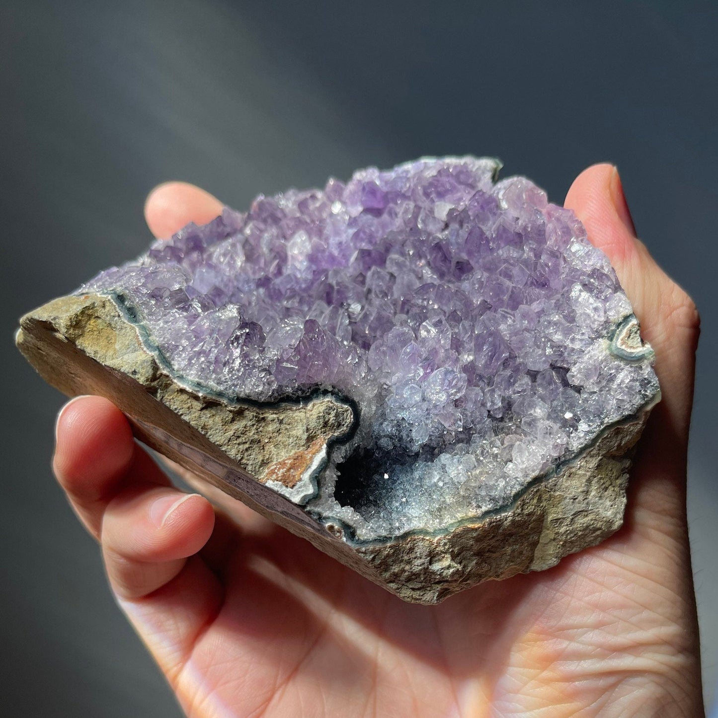 Beautiful Amethyst Standing Cluster with Black Amethyst | Cut Base