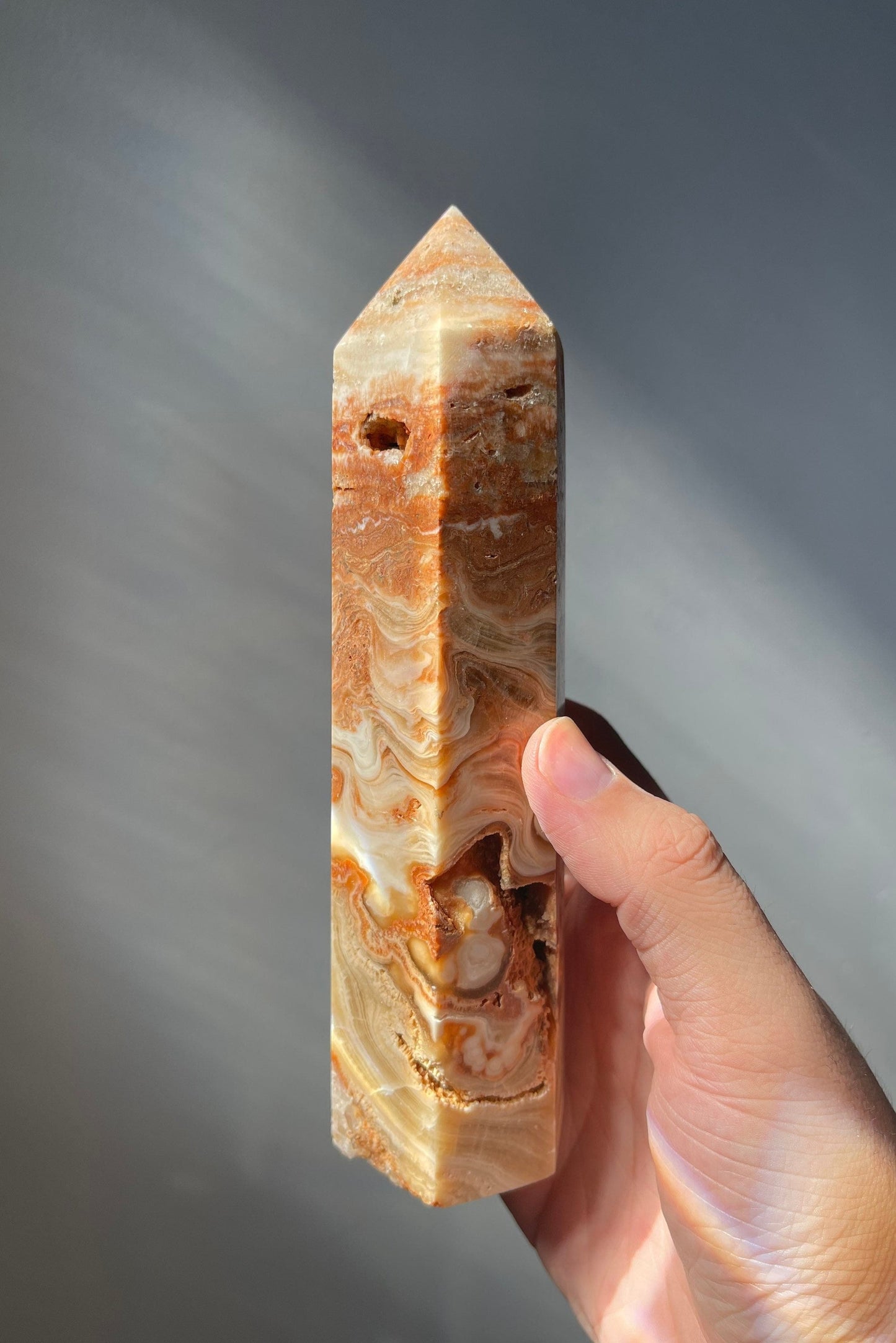 Amber Flower Agate Tower with Druzy | Clear Quartz Inclusions | Large Tower