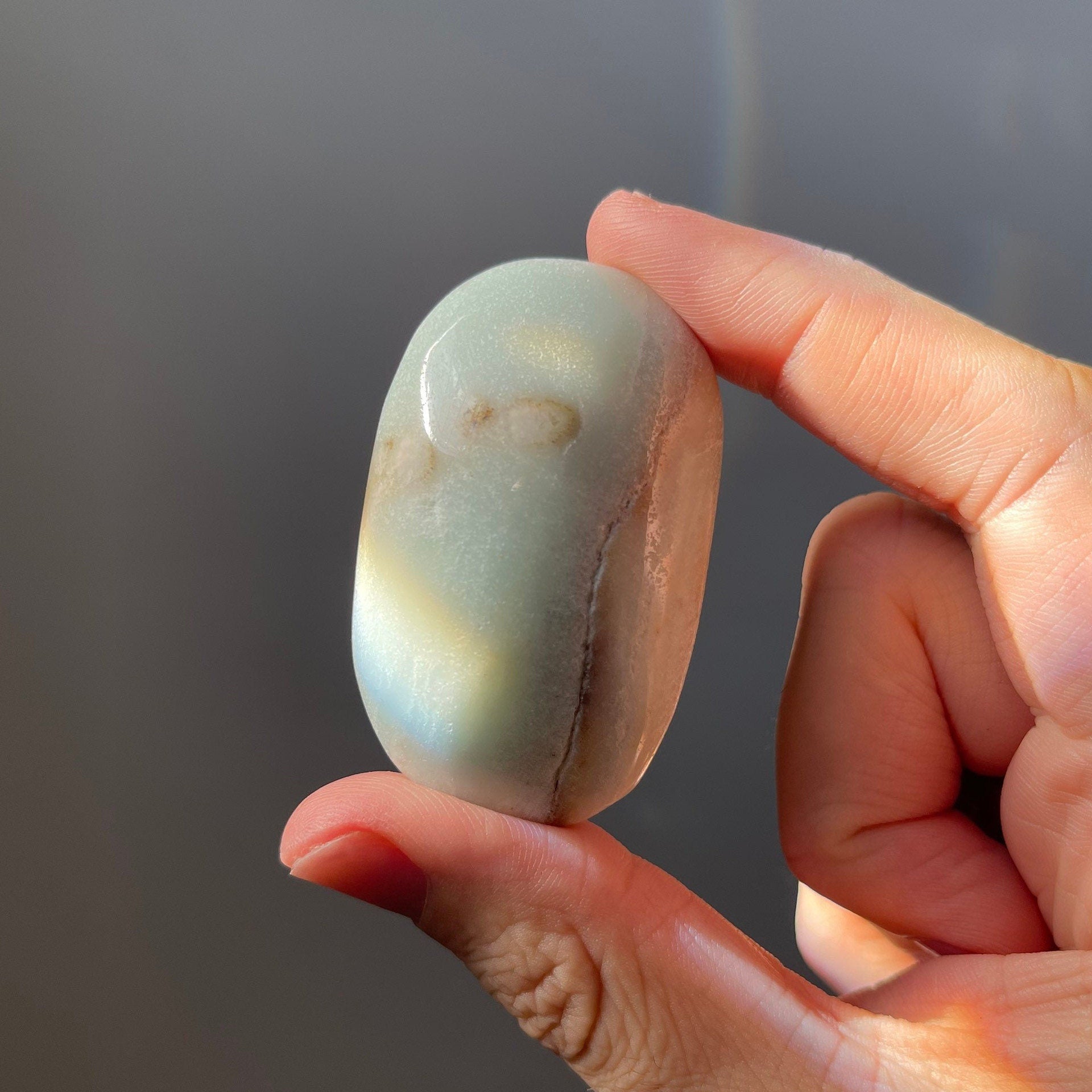 Blue Aragonite Palm Stone | Hand Carved | Meditation & Home Décor