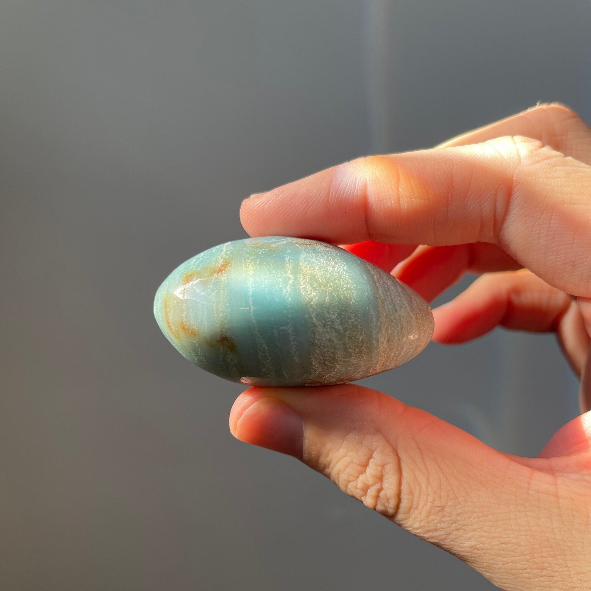 Blue Aragonite Palm Stone | Hand Carved | Meditation & Home Décor