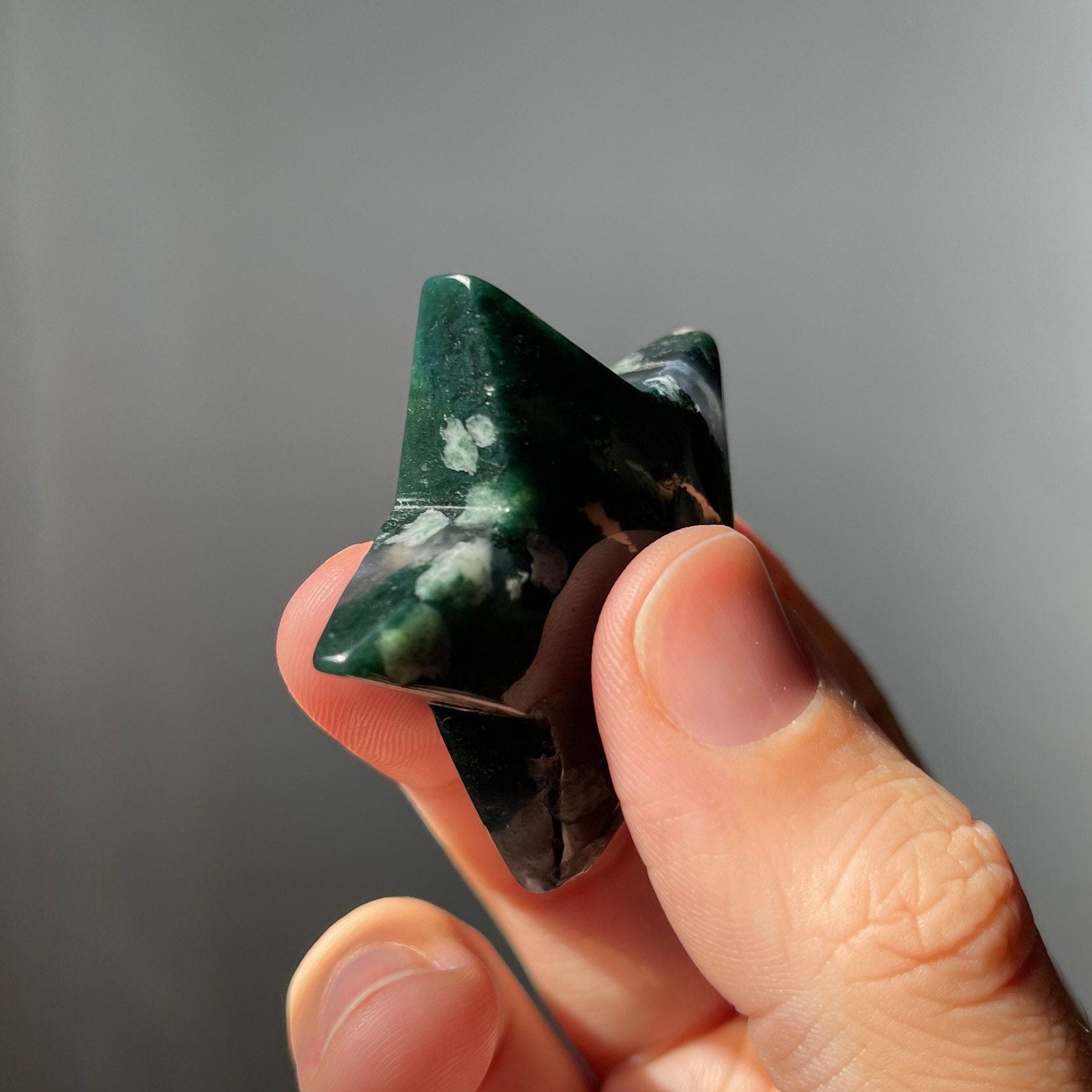 Cute Moss Agate Star | Hand Carved | Crystal Star