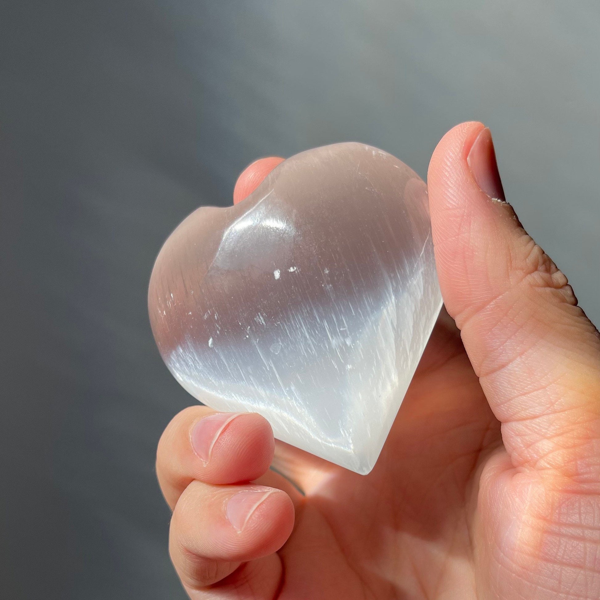 Beautiful Satin Spar (Selenite) Heart | Hand Carved | Very Shiny | Purifying