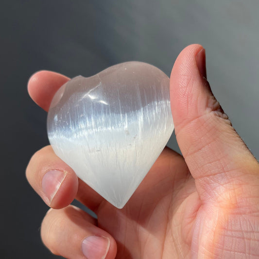 Beautiful Satin Spar (Selenite) Heart | Hand Carved | Very Shiny | Purifying