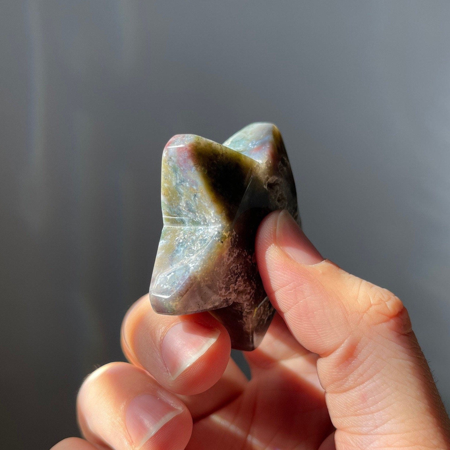 Sea Jasper Star with Druzy | Hand Carved | Crystal Healing