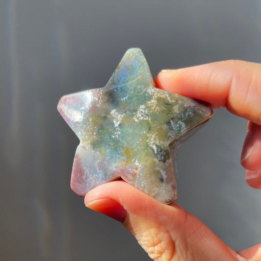 Sea Jasper Star with Druzy | Hand Carved | Crystal Healing