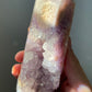 Stunning Pink Flower Agate Tower with Amethyst | Druzy | Hand Carved | One-of-a-kind