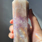 Stunning Pink Flower Agate Tower with Amethyst | Druzy | Hand Carved | One-of-a-kind