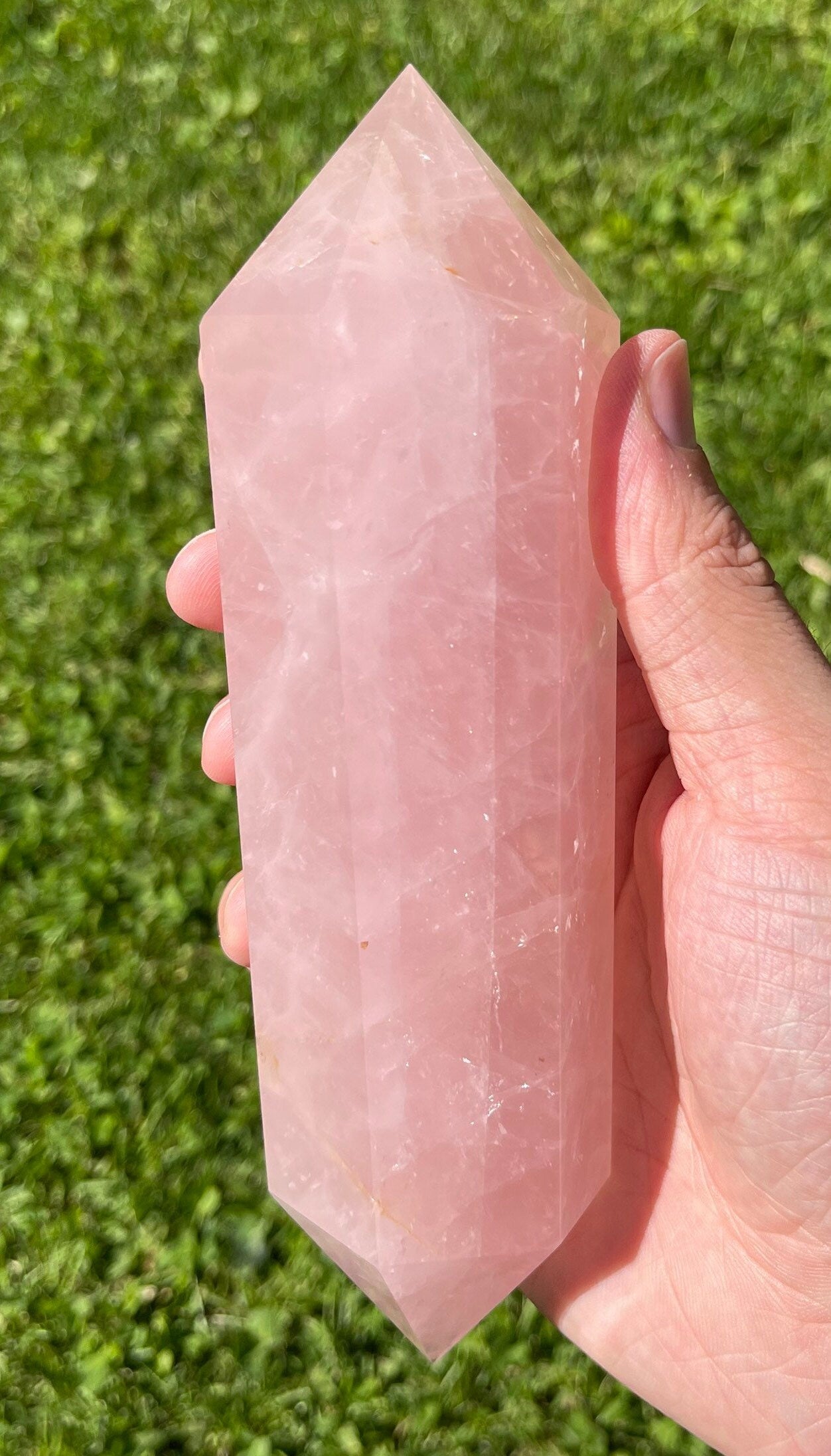 Large Rose Quartz Double Terminated Crystal Tower | Double Point | Hand Carved | Meditation & Healing Crystal Wand