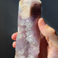 Stunning Pink Flower Agate Tower with Amethyst | Druzy | Hand Carved | One-of-a-kind