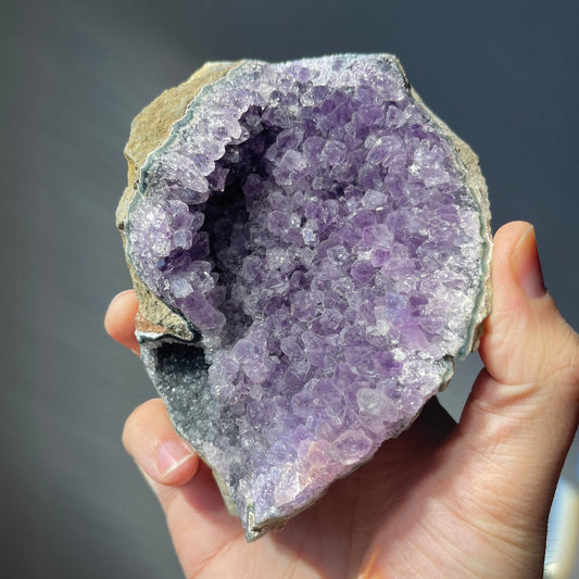 Beautiful Amethyst Standing Cluster with Black Amethyst | Cut Base